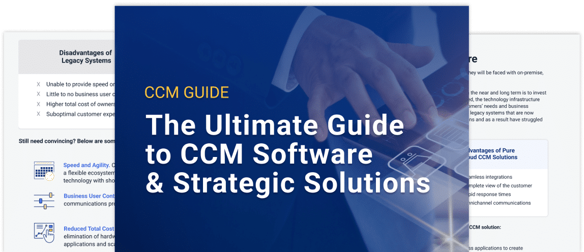 Featured resource image: Blue image with the words "The Ultimate Guide to CCM Software & Strategic Solutions"